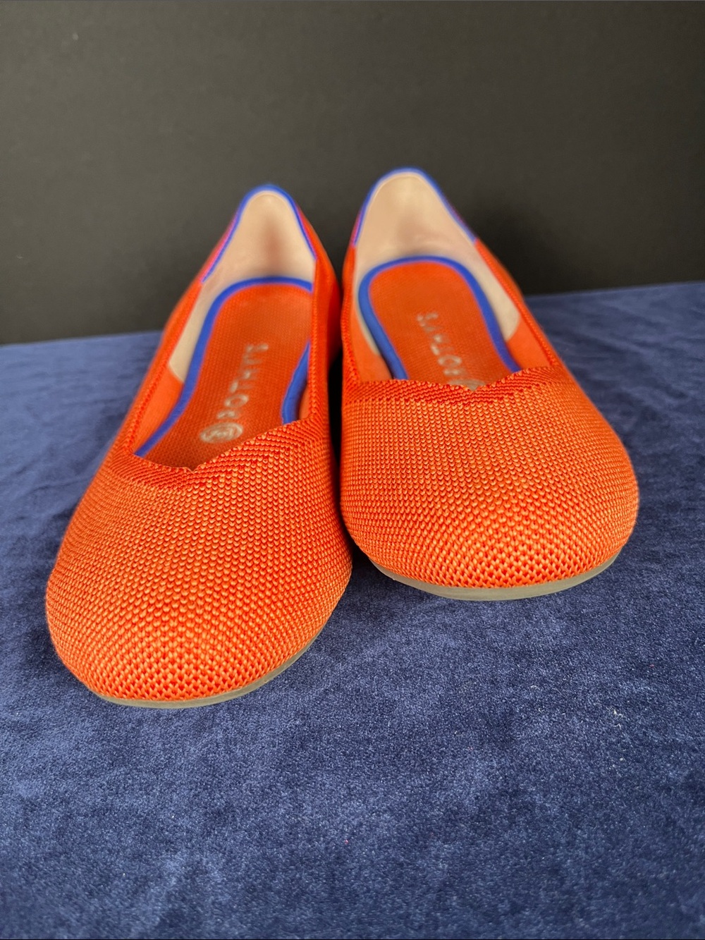 Rothy's Orange Knit Pointed-Toe Flats with Blue Trim Size 9.5 - Picture 3 of 8